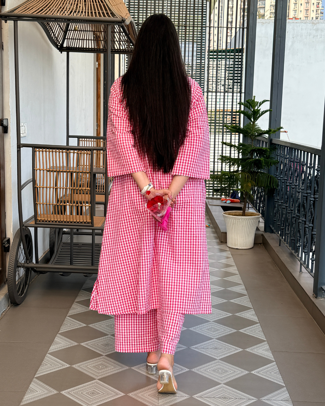 Blush Gingham Kurta Set