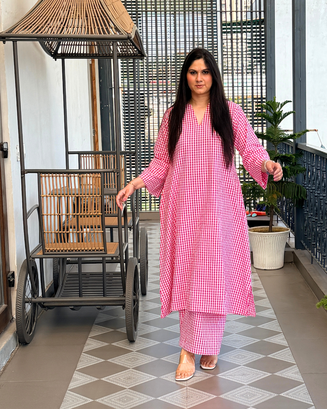 Blush Gingham Kurta Set
