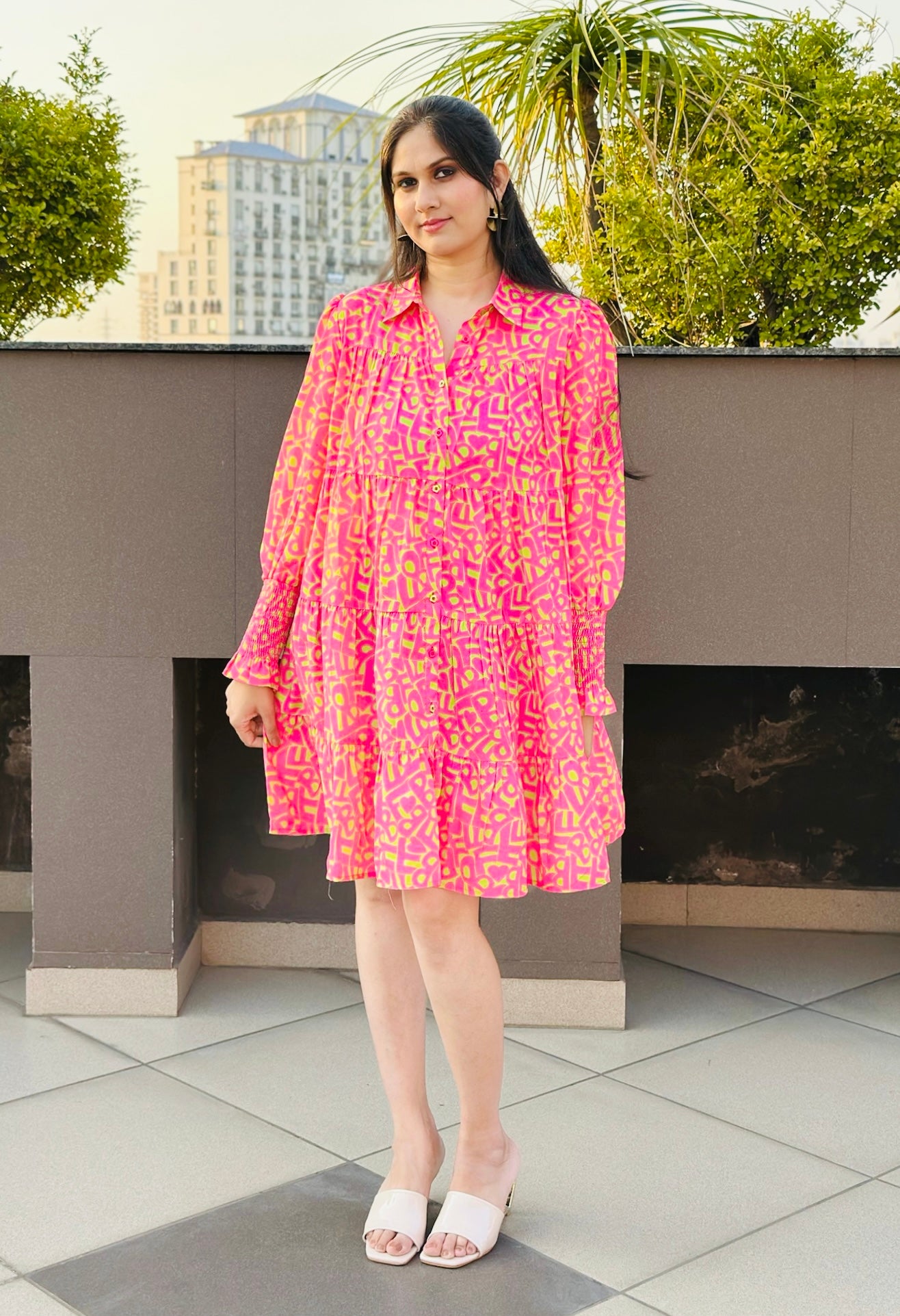 Neon Maze Shirt Dress