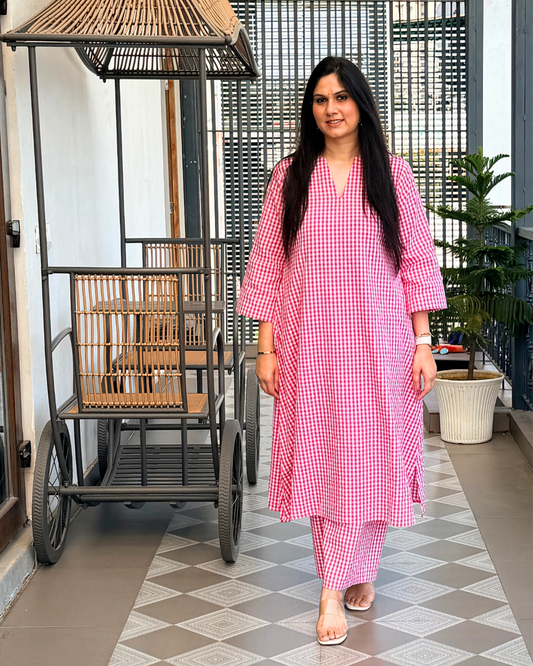 Blush Gingham Kurta Set