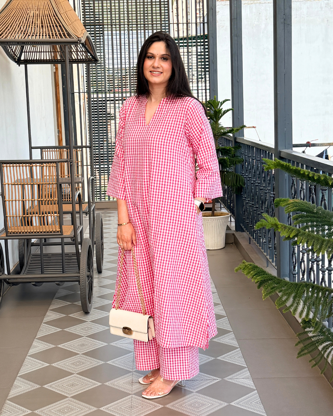 Blush Gingham Kurta Set