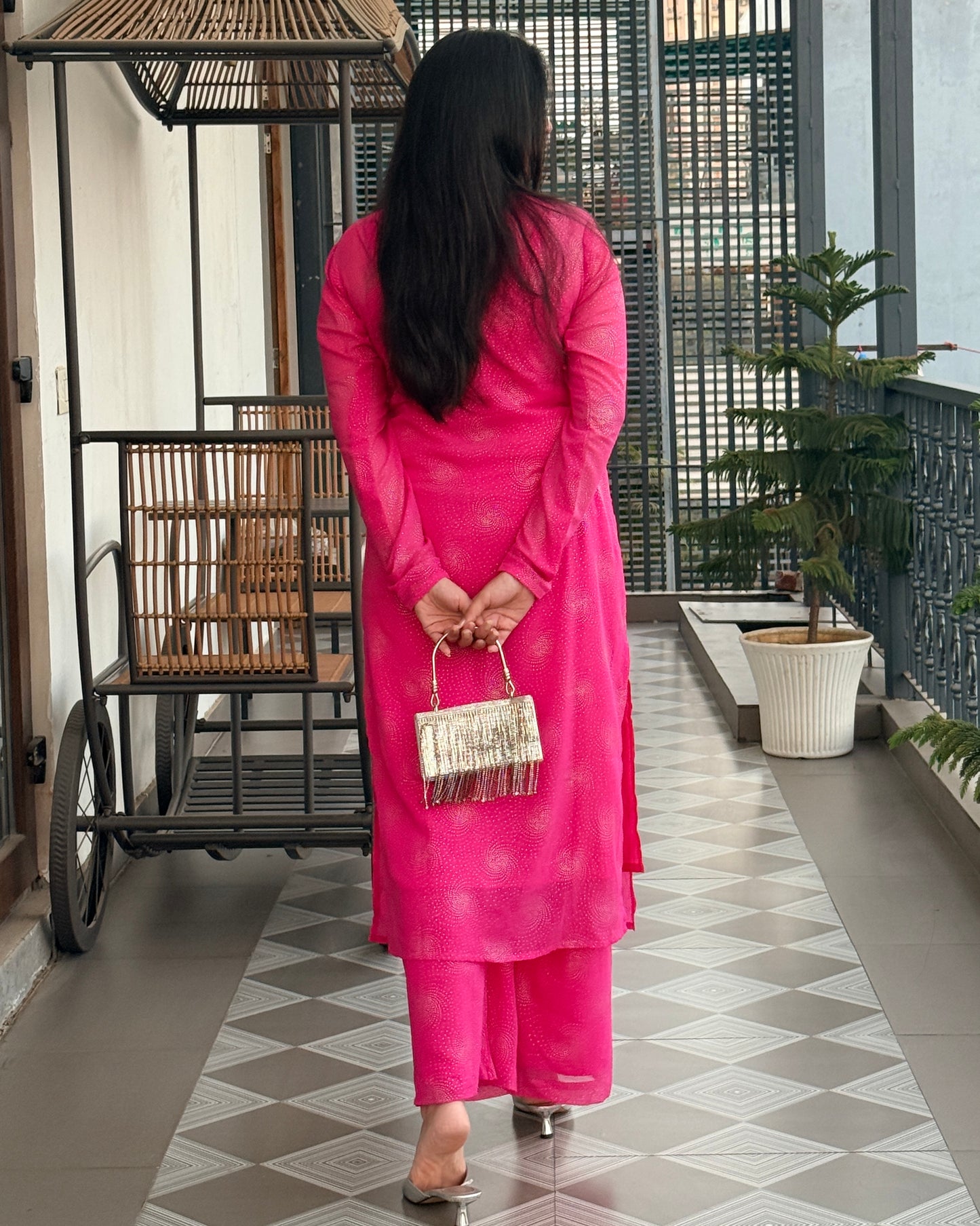 Chandni Noor 3-Piece Chiffon Set (RANI PINK)