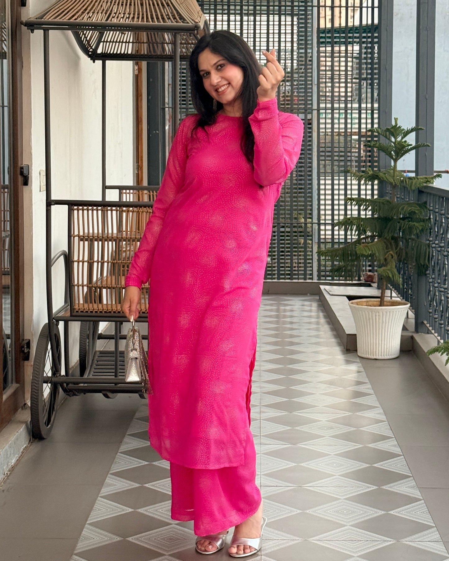 Chandni Noor 3-Piece Chiffon Set (RANI PINK)
