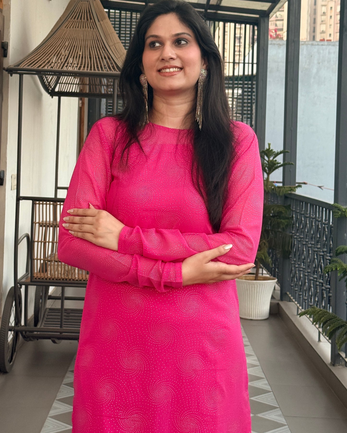 Chandni Noor 3-Piece Chiffon Set (RANI PINK)
