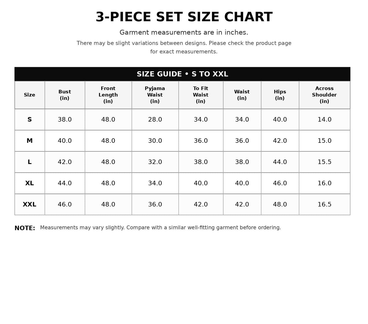 Chandni Noor 3-Piece Chiffon Set (IVORY) – Size Chart