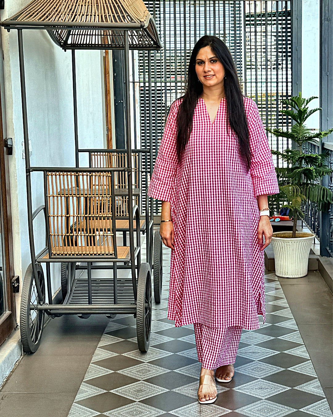 Blush Gingham Kurta Set