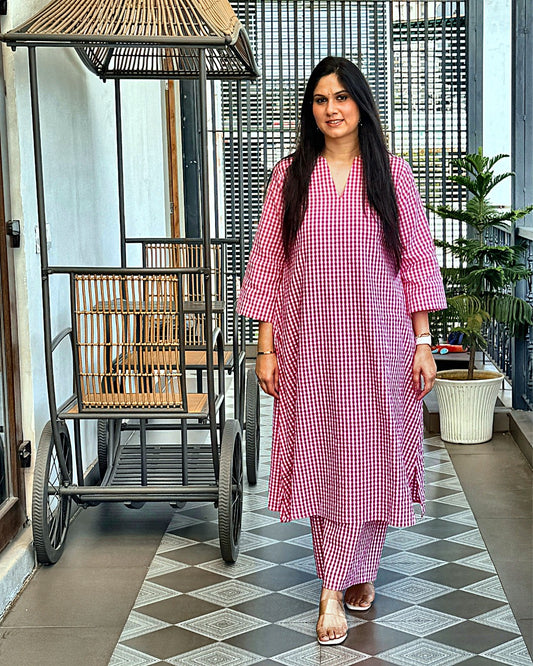 Blush Gingham Kurta Set