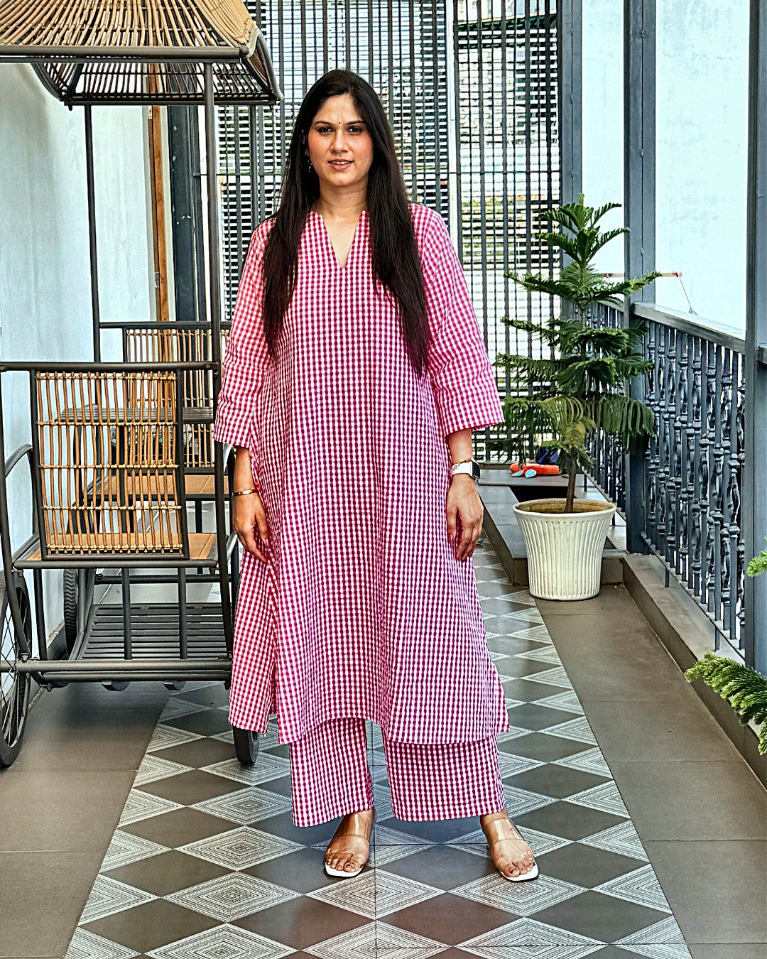 Blush Gingham Kurta Set