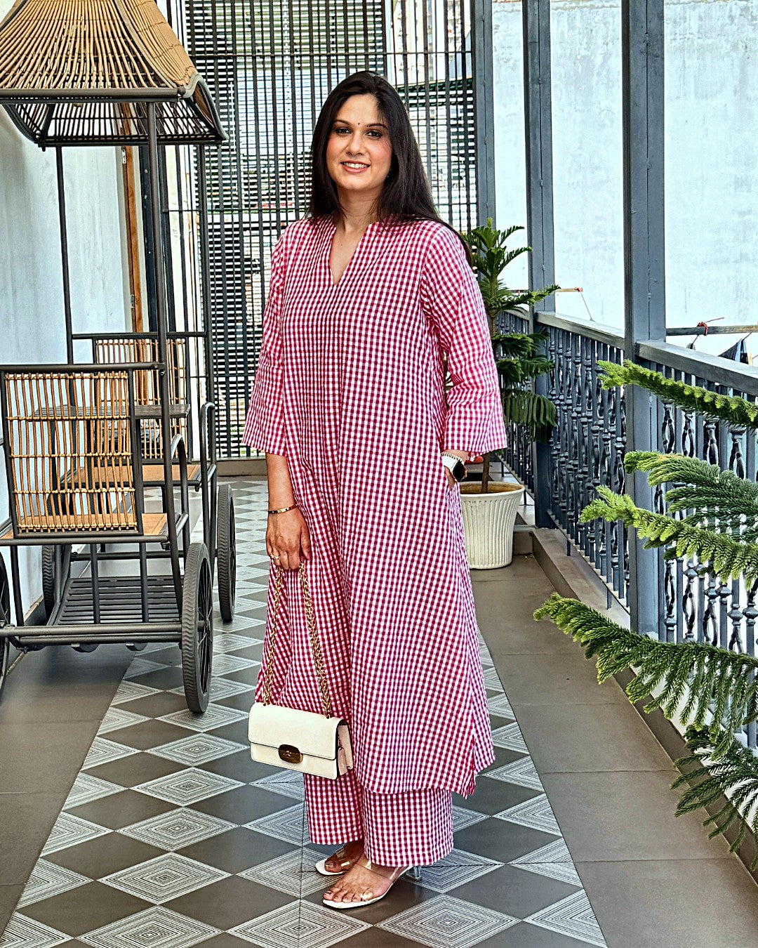 Blush Gingham Kurta Set