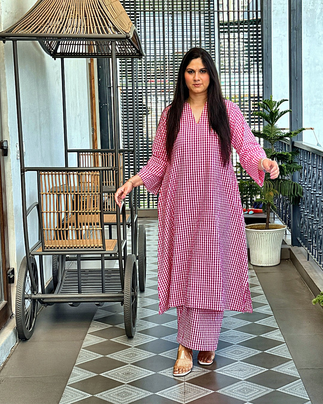 Blush Gingham Kurta Set