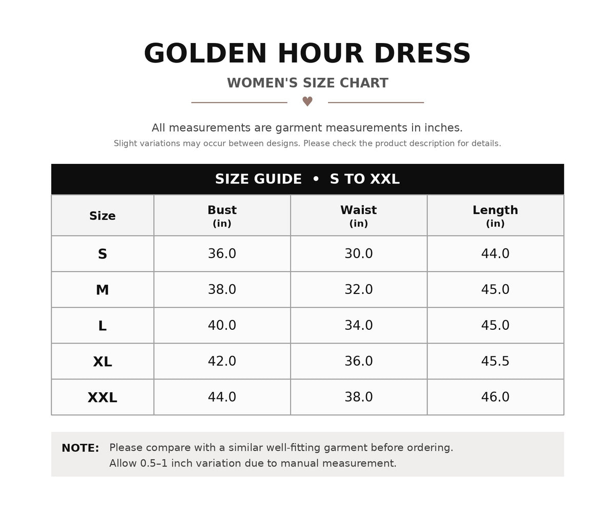 Golden Hour Dress – Size Chart