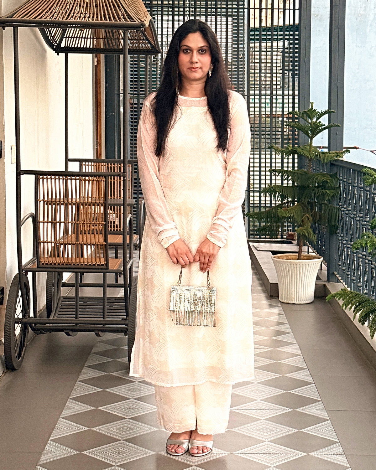 Chandni Noor ivory kurta and palazzo, full length