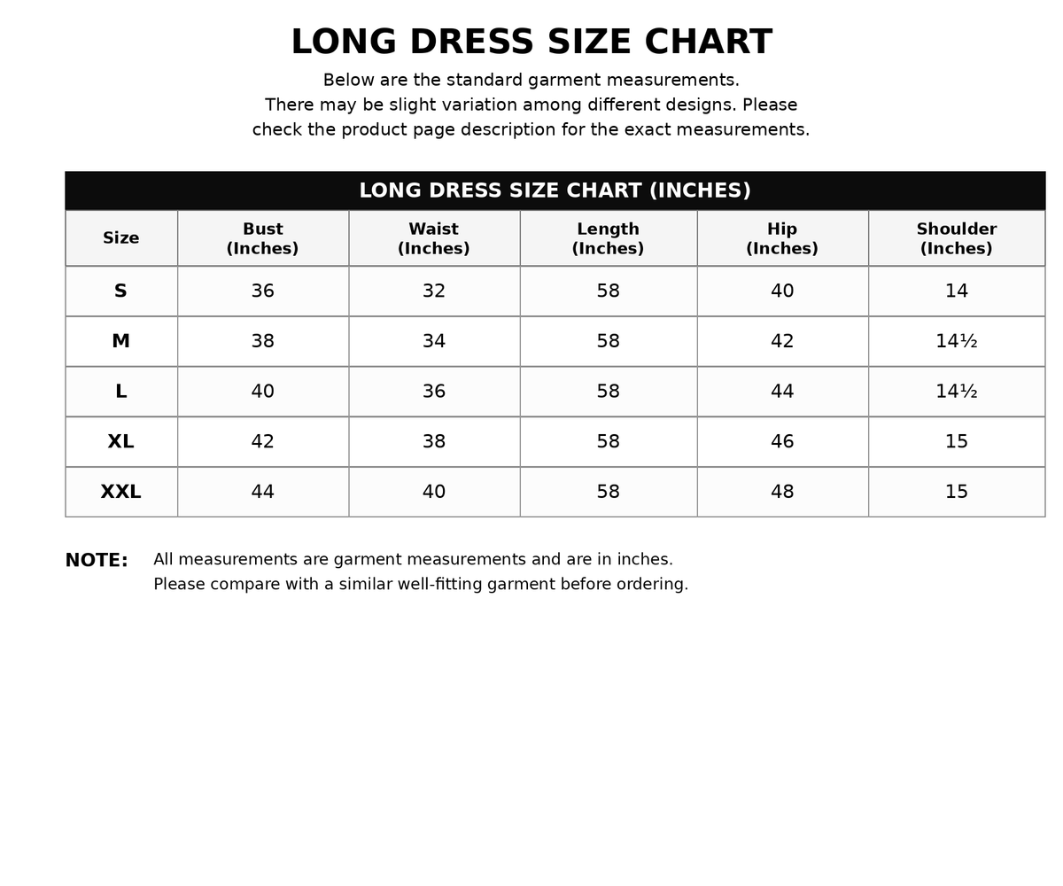 Sitara – Draped Maxi Dress – Size Chart