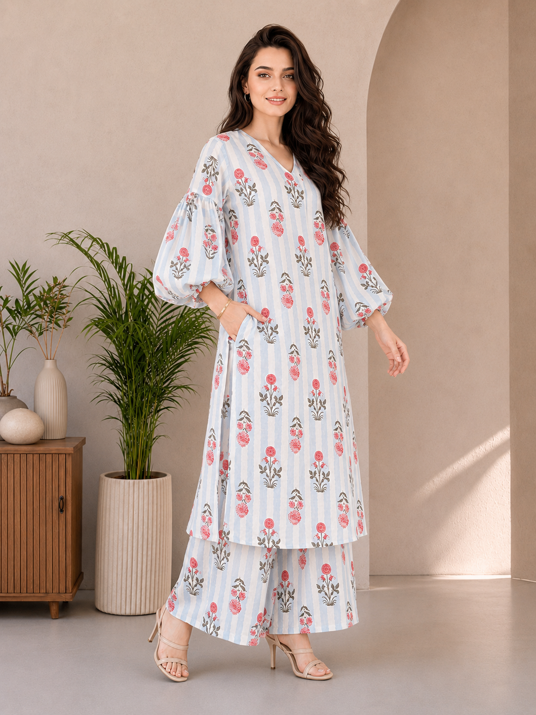 Peekaboo Blue Kurta Set - studio front