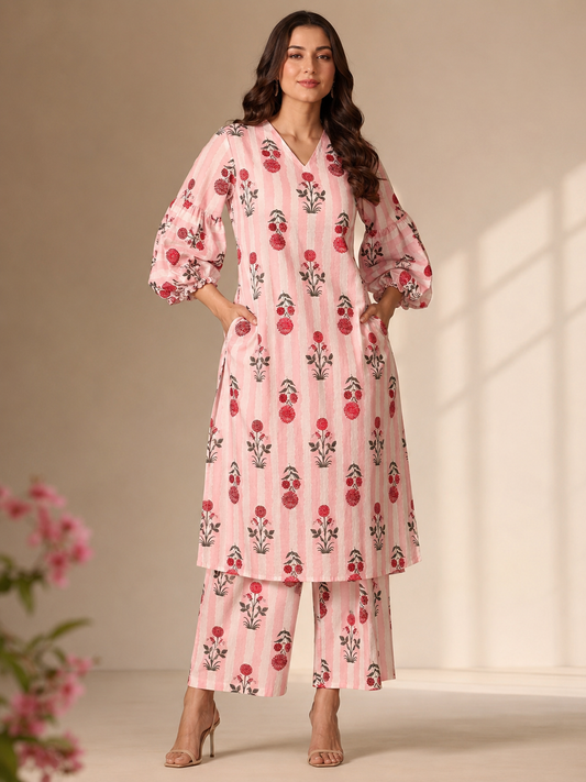 Peekaboo Pink Kurta Set - studio front