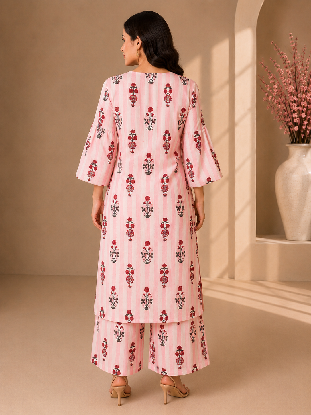 Peekaboo Pink Kurta Set - studio back
