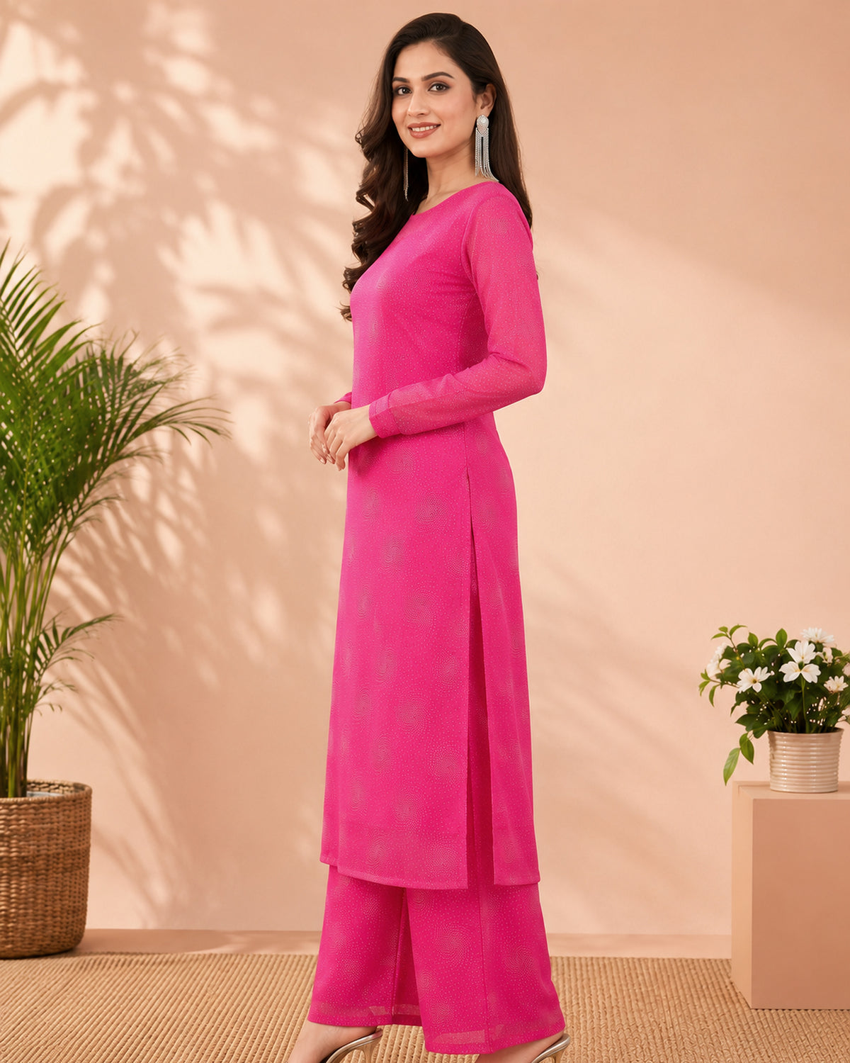 Chandni Noor rani pink kurta set, side profile